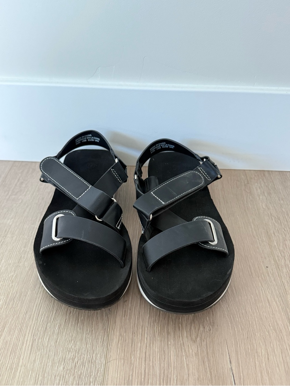 Urban Outfitters Black Strappy Platform Sandals with Silver Buckles